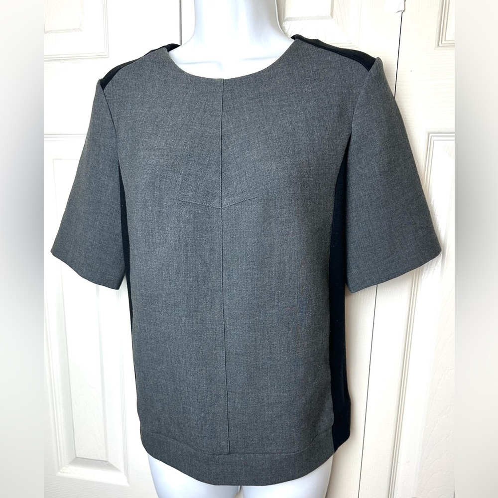 CLUB MONACO Blouse Top Shirt Charcoal Gray Black Ponte Knit Contrast Combo Boxy